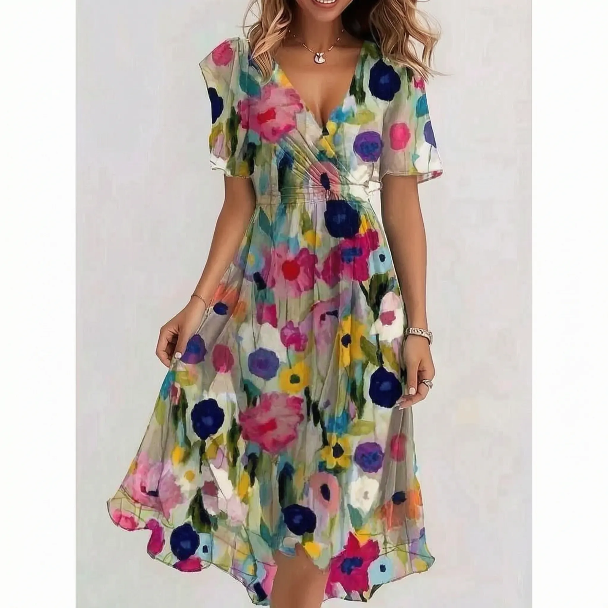Fleurige Zomerjurk Met Wijde Mouwen | Navando