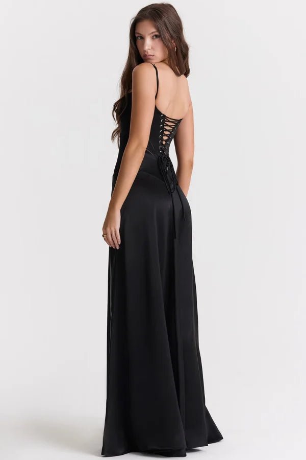 Gabriella | Zijdeachtig satijnen maxi-jurk met korsetdetail 6