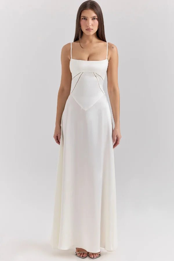 Gabriella | Zijdeachtig satijnen maxi-jurk met korsetdetail 9