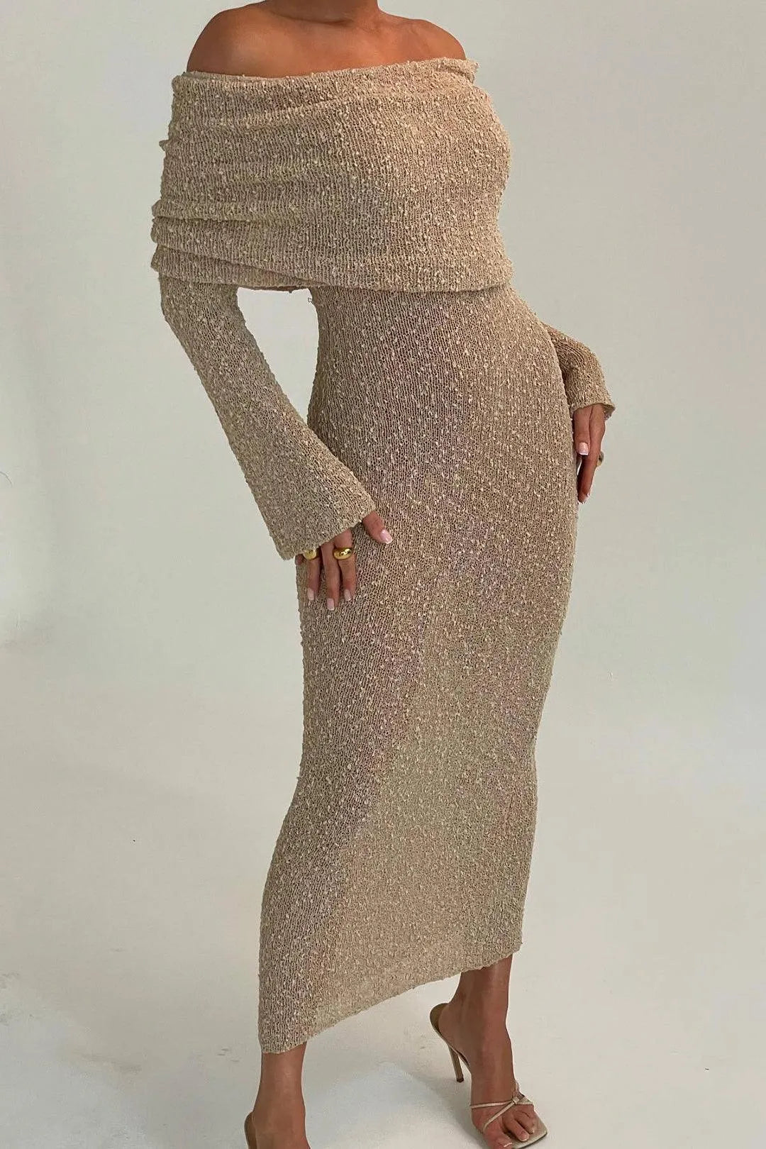 Gebreide Off-Shoulder Maxi Jurk | Navando