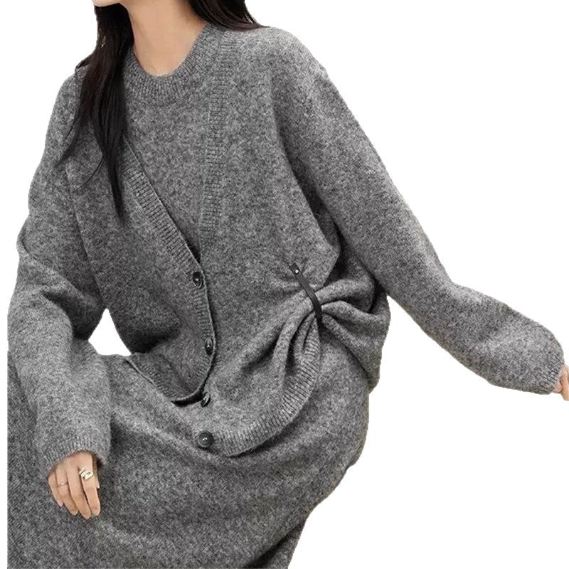 Gebreide damesjurken | Tweedelig ontwerp met knoopaccenten 5