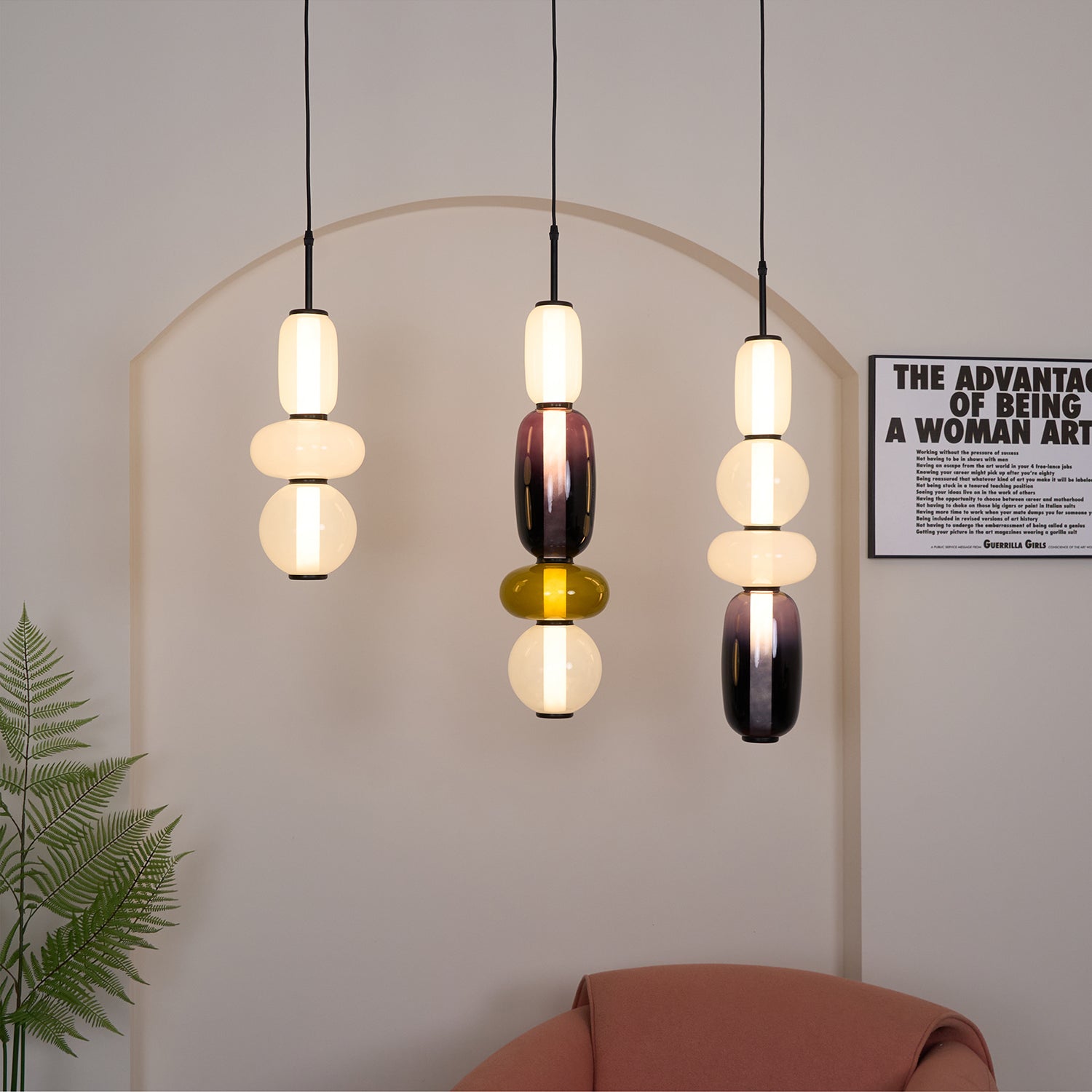 Gekonfijte | Glazen hanglamp met verschillende vormen en maten 6