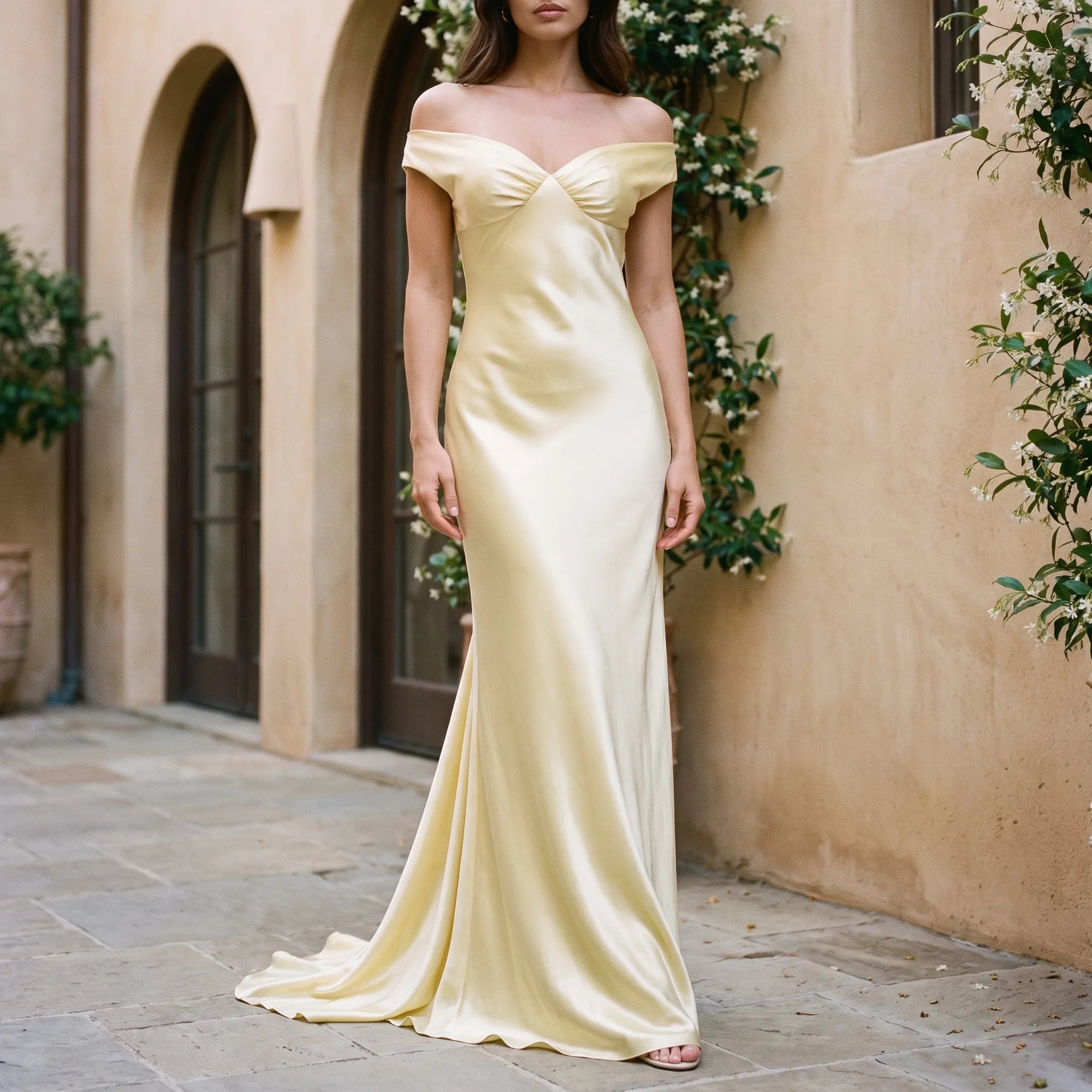 Gele Off Shoulder Maxi Jurk | Navando