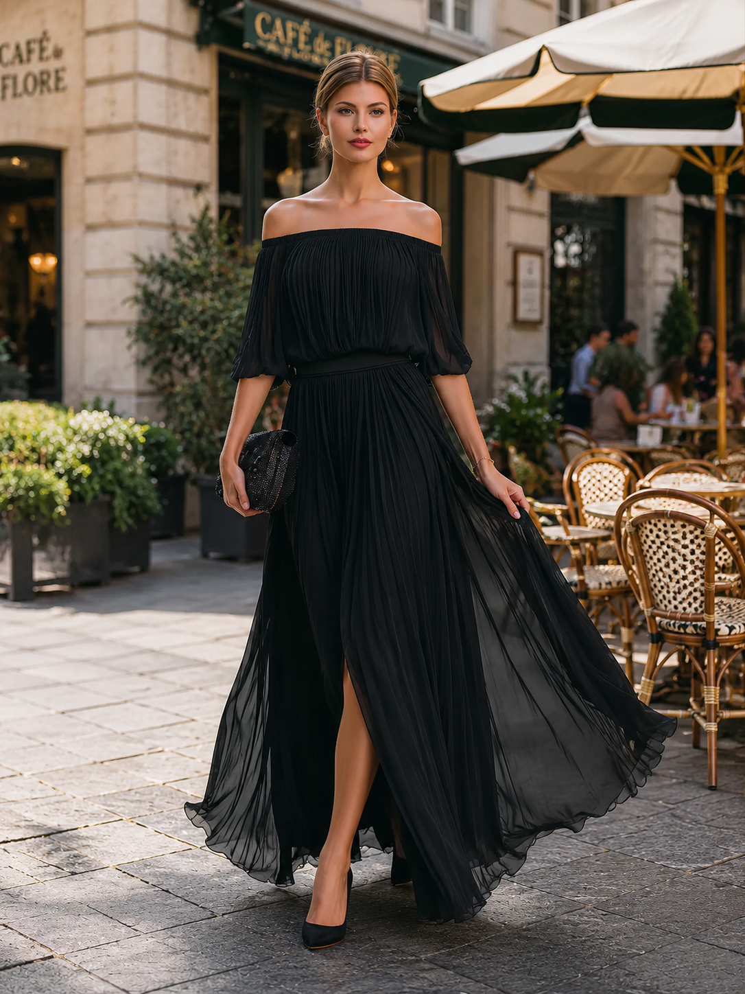 Geplooide Off Shoulder Maxi Jurk | Navando
