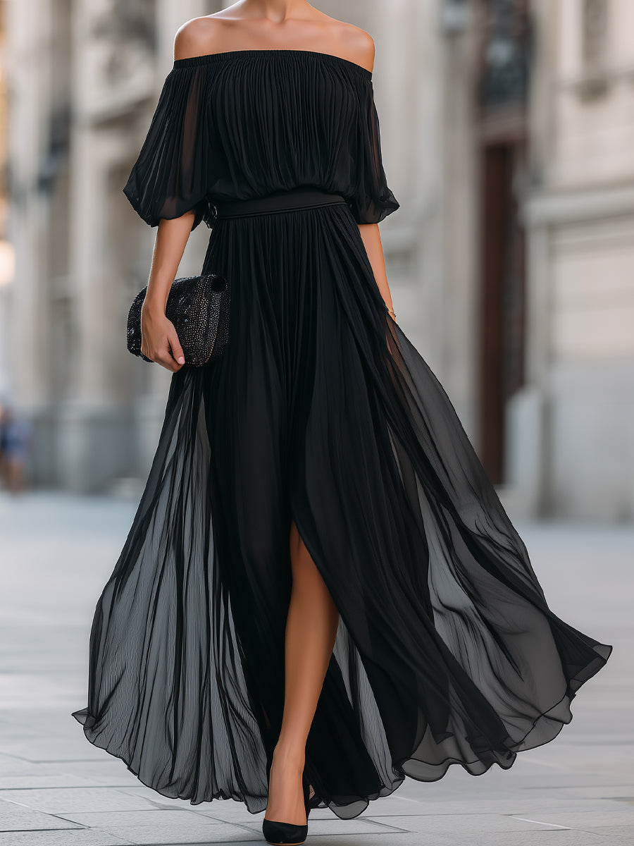 Geplooide Off Shoulder Maxi Jurk | Navando