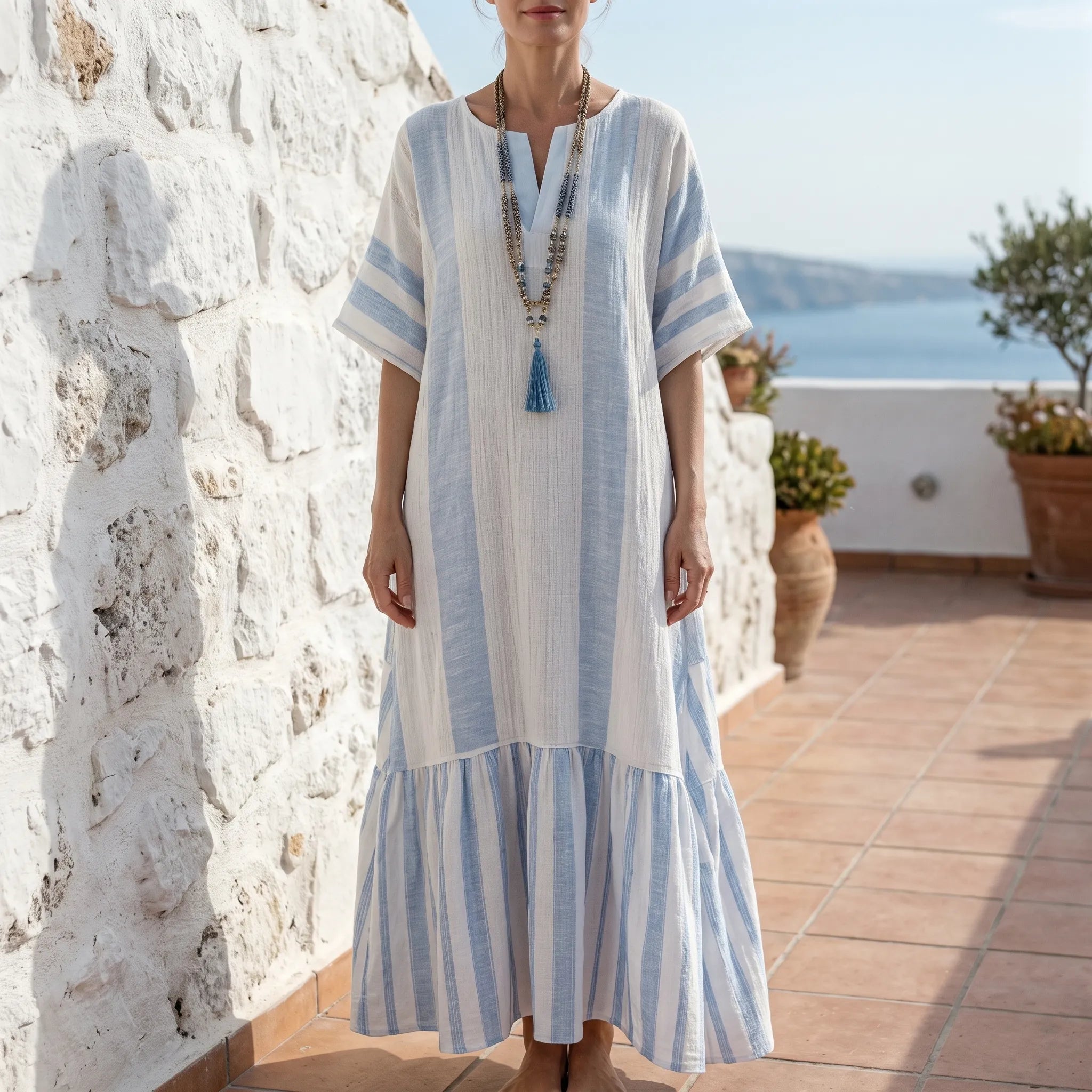 Gestreepte Luchtige Maxi Jurk | Navando