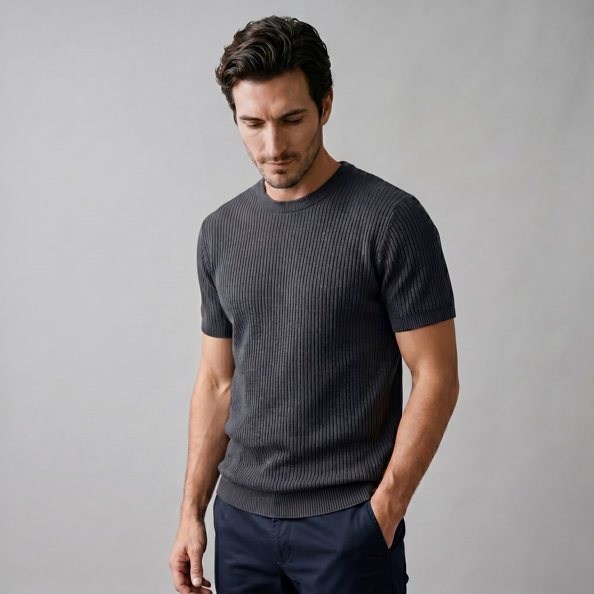 Gestructureerd Gebreid T-Shirt | Navando