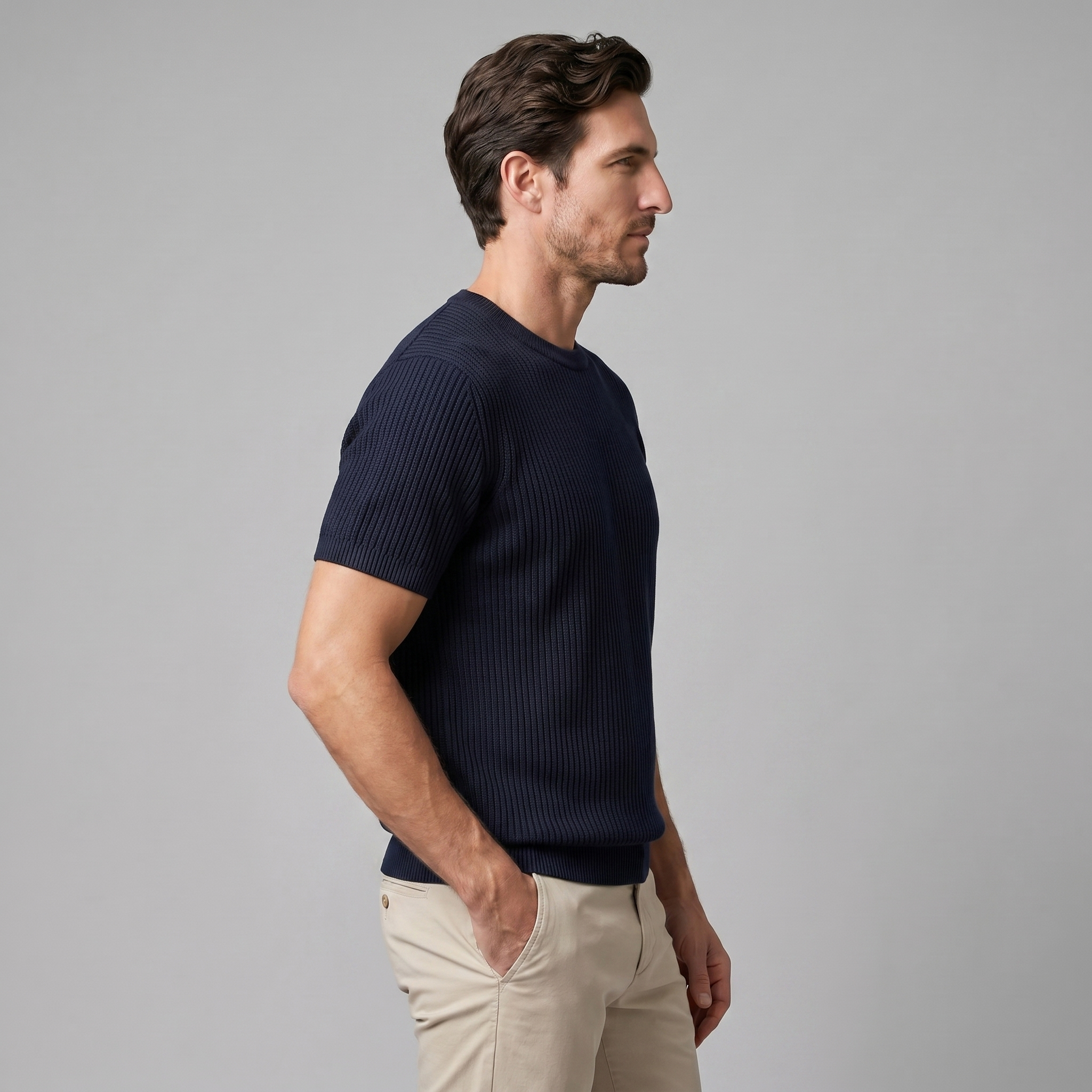 Gestructureerd Gebreid T-Shirt | Navando