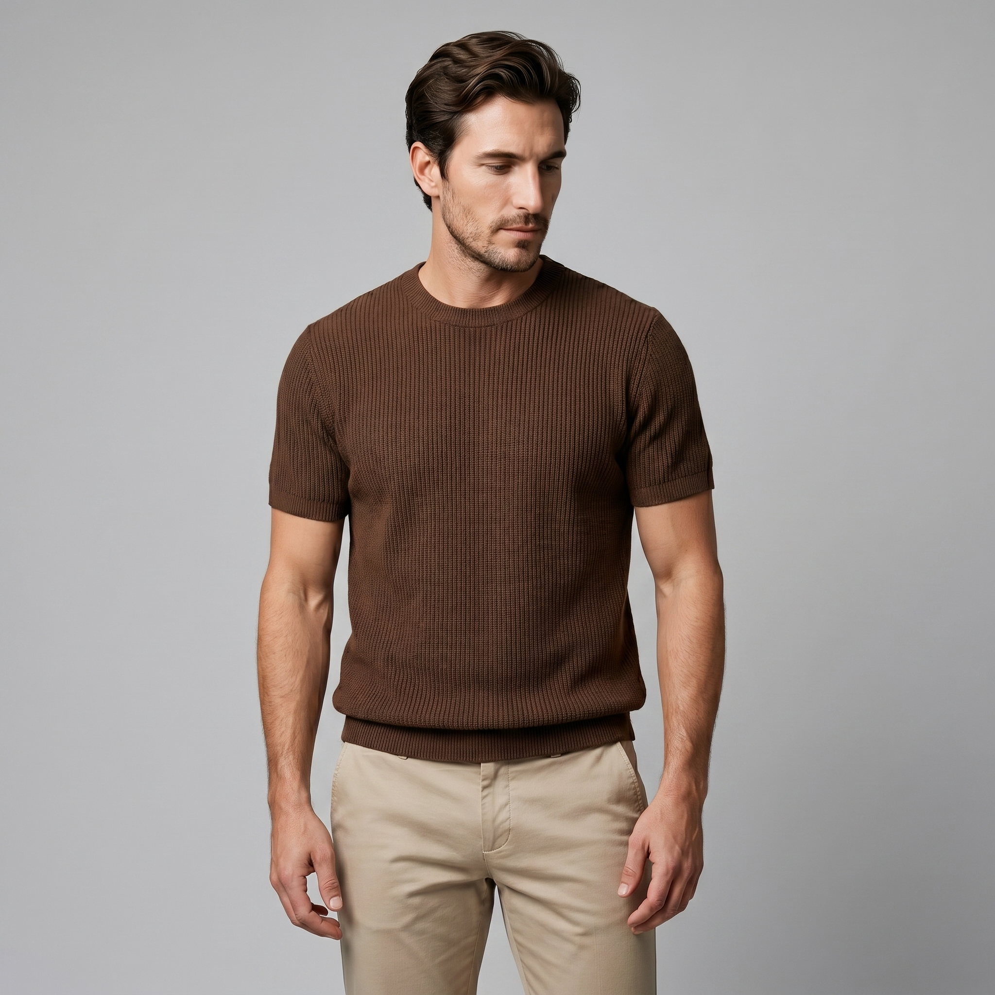 Gestructureerd Gebreid T-Shirt | Navando