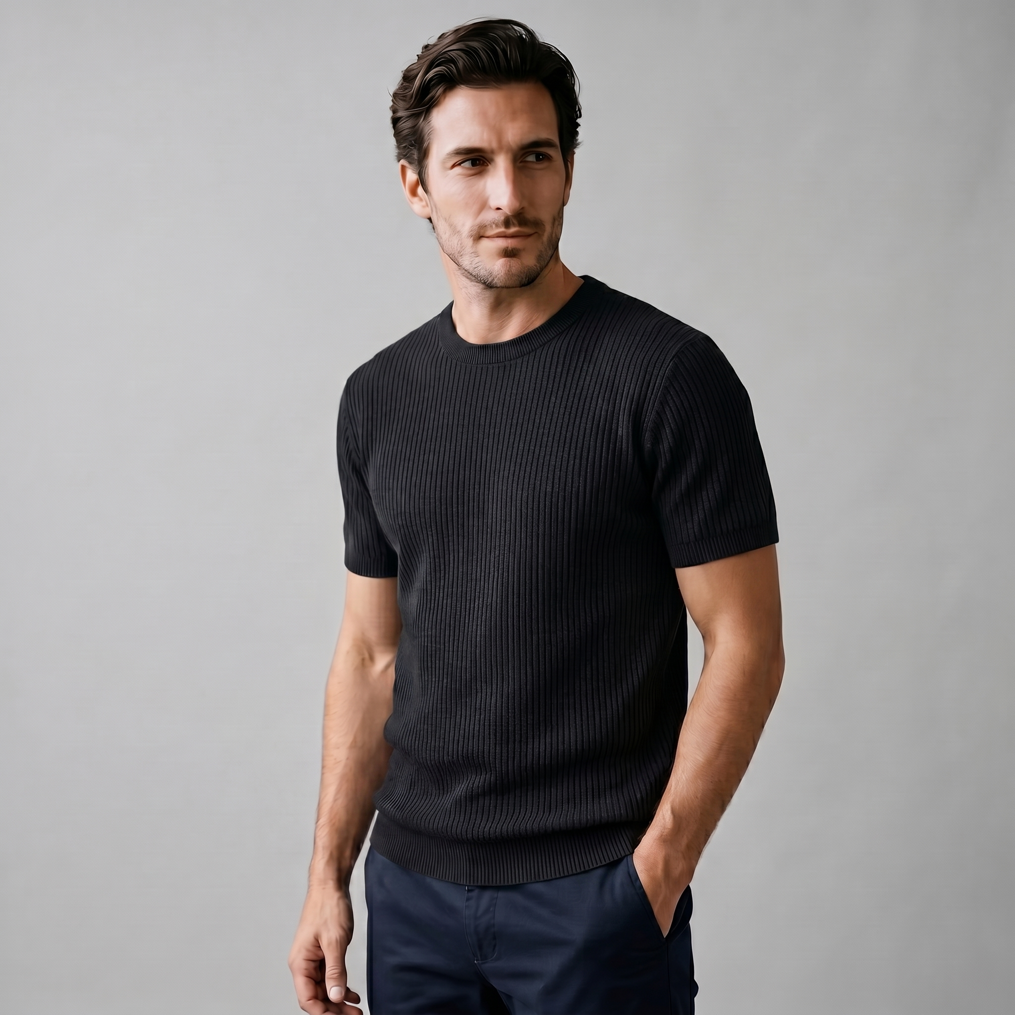 Gestructureerd Gebreid T-Shirt | Navando