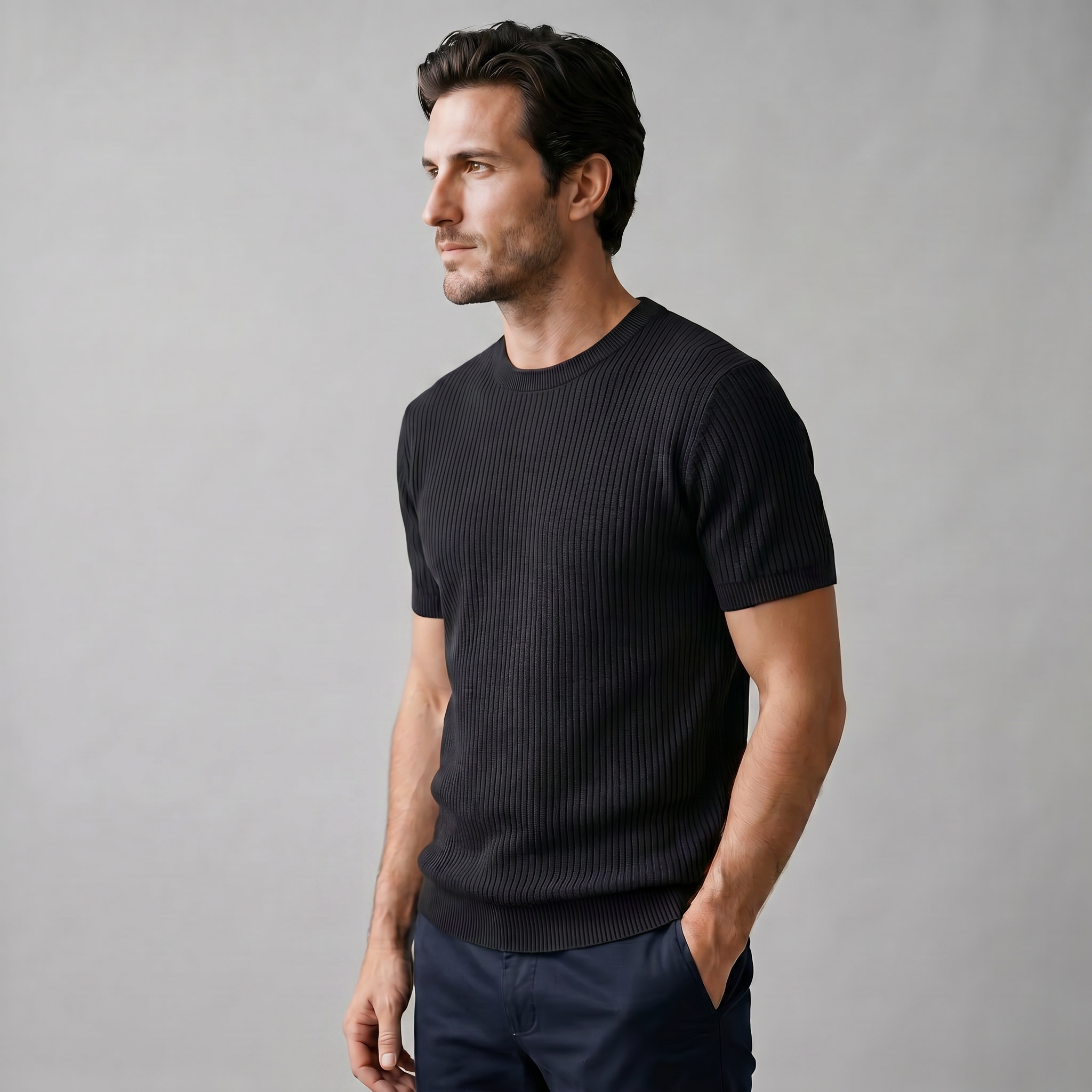 Gestructureerd Gebreid T-Shirt | Navando