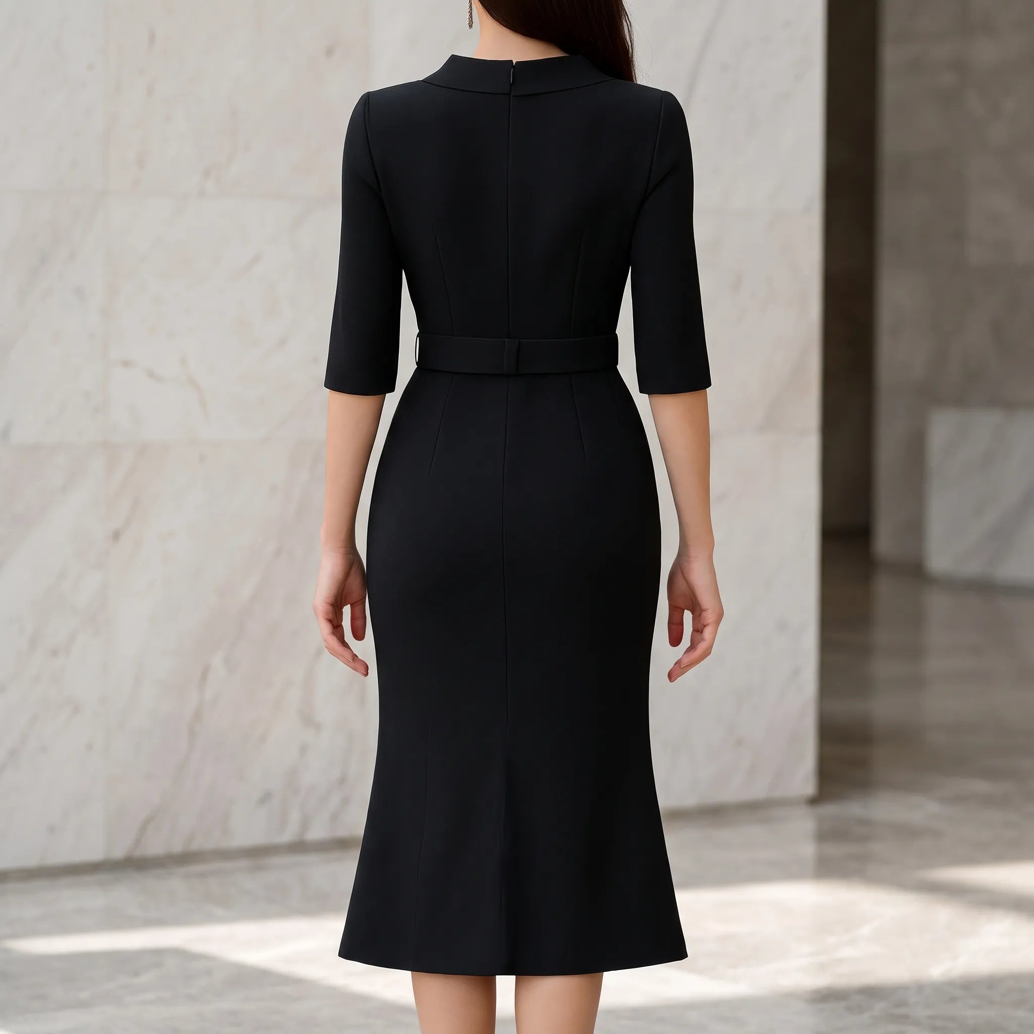 Gestructureerde Asymmetrische Formele Midi Jurk | Navando