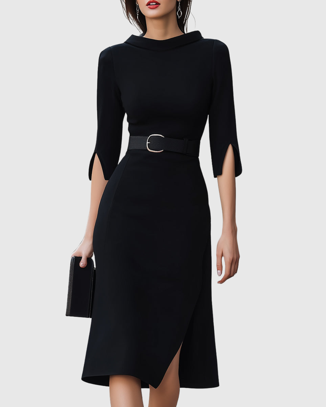 Gestructureerde Asymmetrische Formele Midi Jurk | Navando