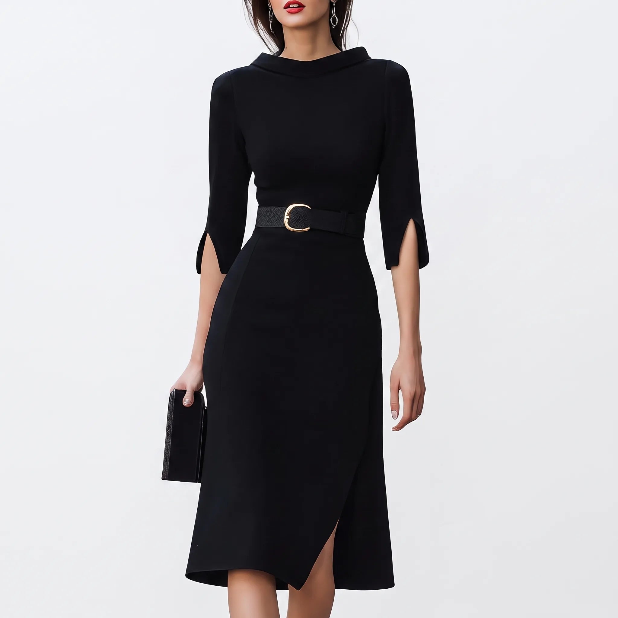 Gestructureerde Asymmetrische Formele Midi Jurk | Navando