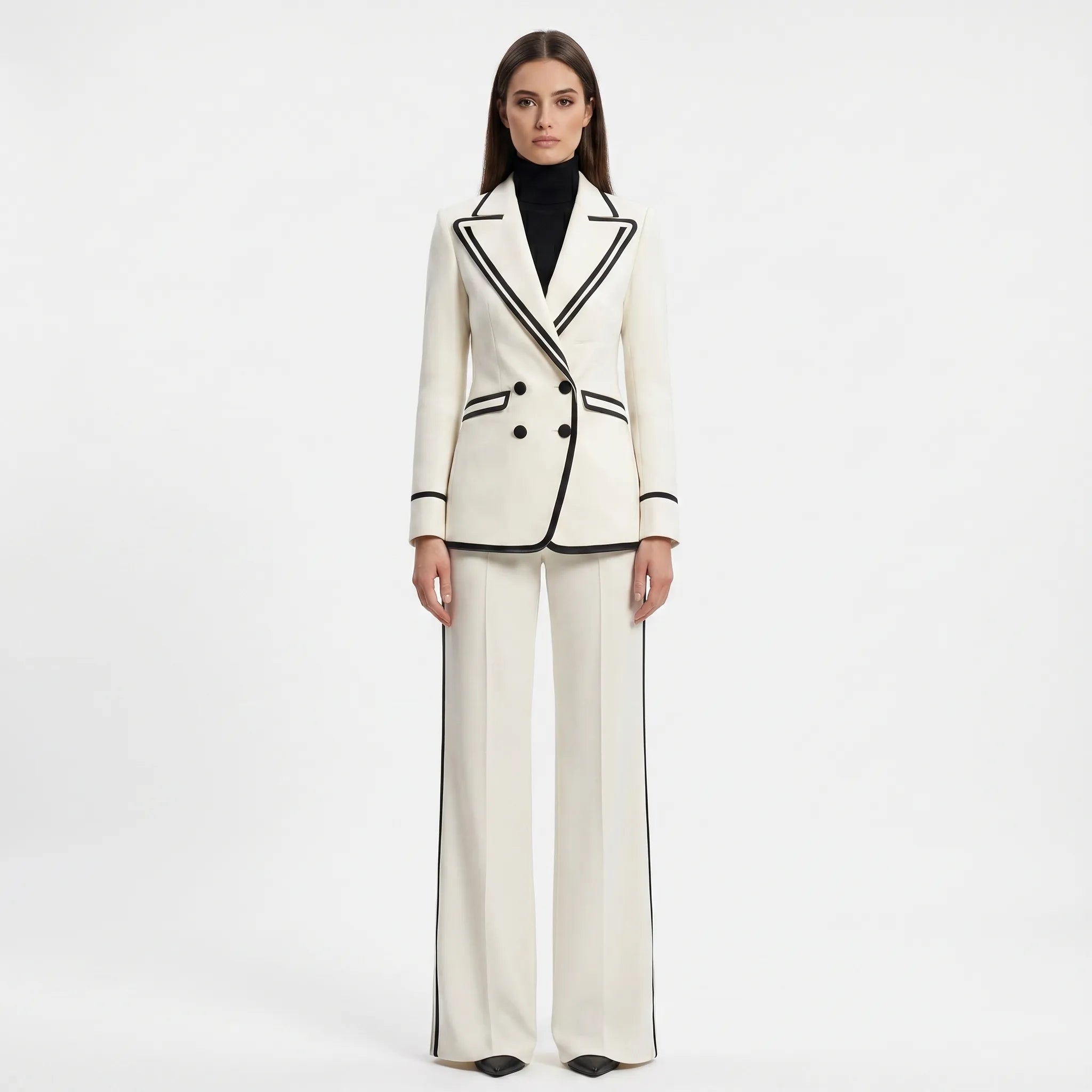 Gestructureerde Blazer Met Bijpassende Wijde Broek | Navando