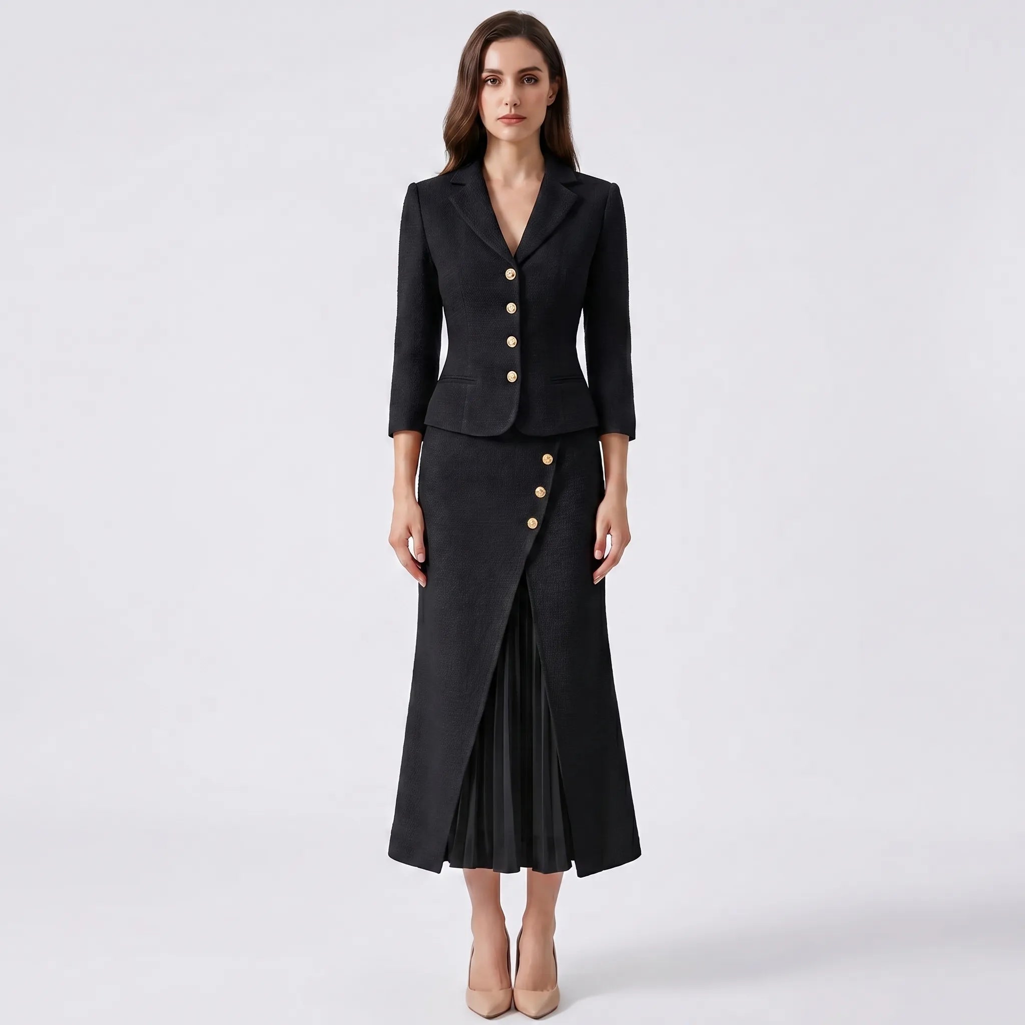 Getailleerde Blazer Met Peplumtaille En Goudkleurige Knopen | Navando