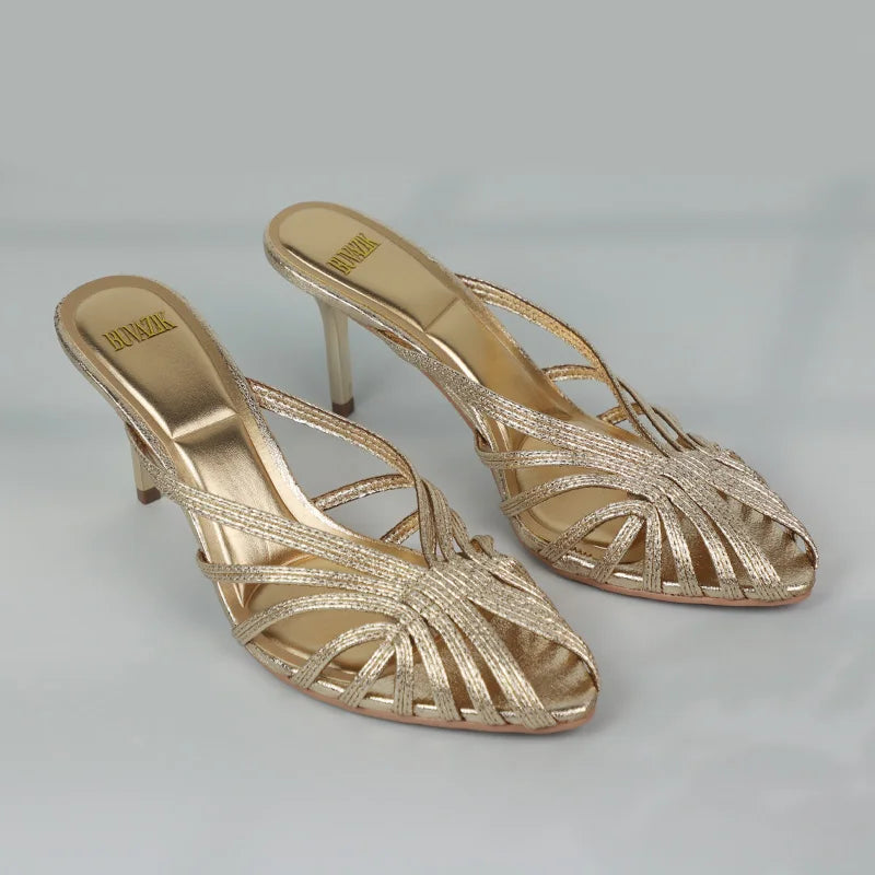 Gouden Stiletto Mule Met Puntneus | Navando
