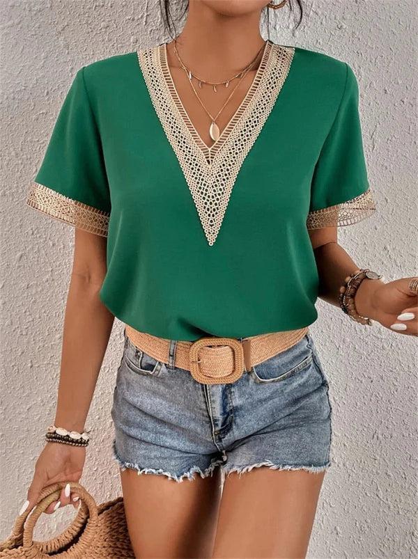 Lavinia - Elegantes V-Ausschnitt Spitzen Top