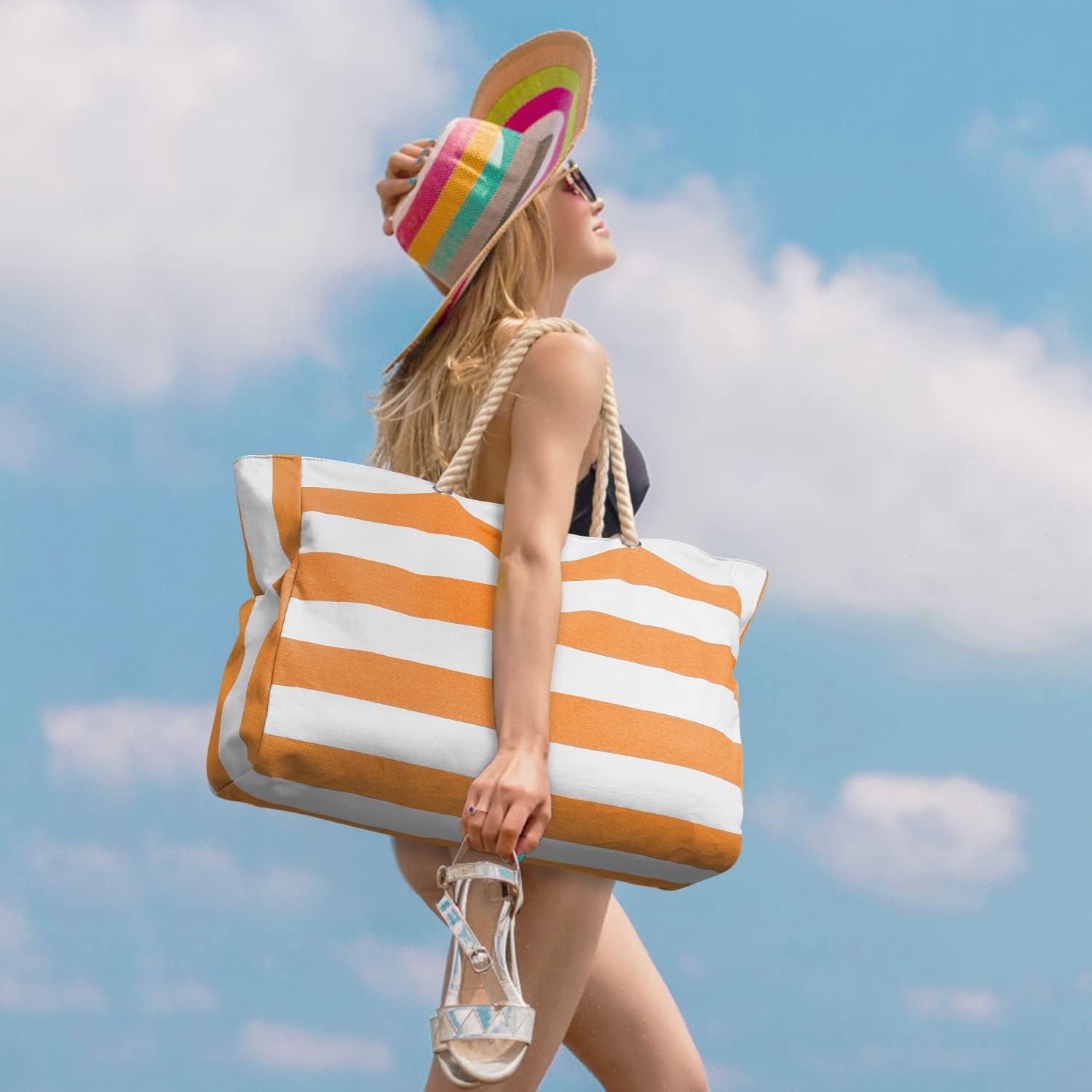Grote Gestreepte Strandtas Met Rits | Navando