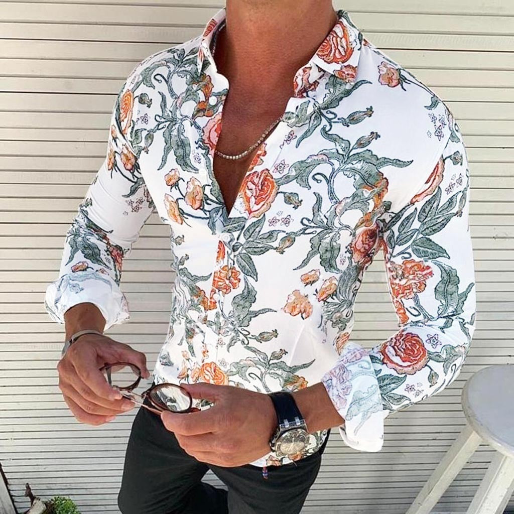 Hawaiiaans | Bloemenpatroon overhemd met lange mouwen 1