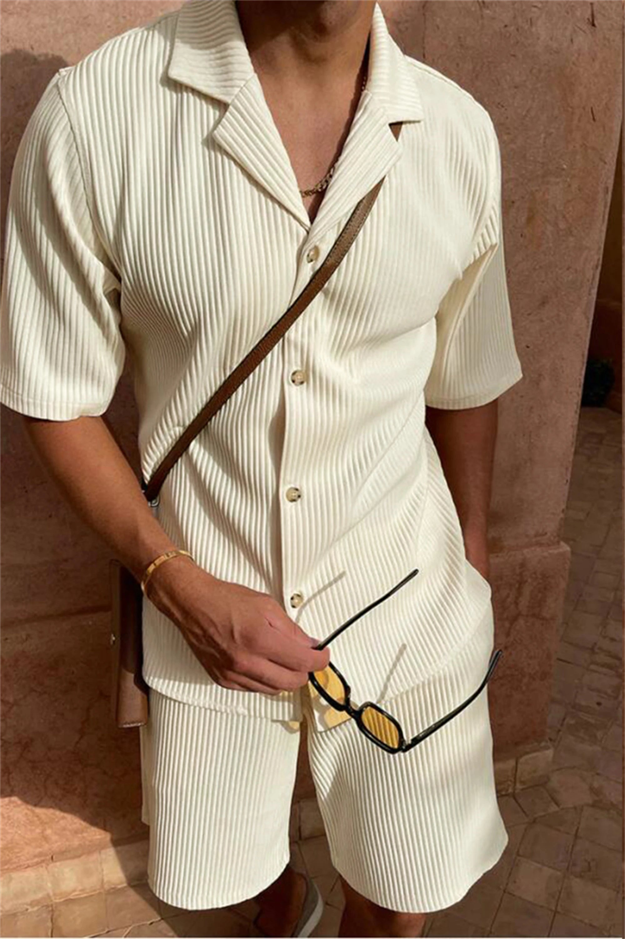 Herenshortset met gestreept shirt met korte mouwen 4