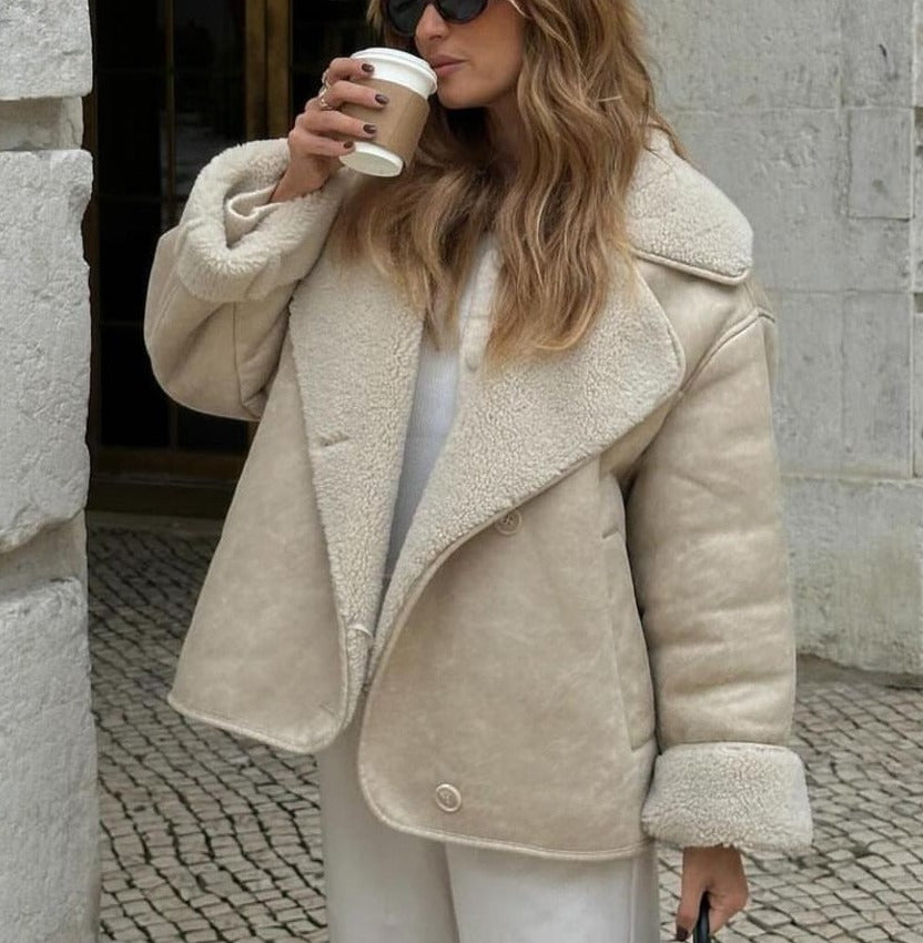 Lila - Vintage Vegan Leren Jas met Teddy Voering