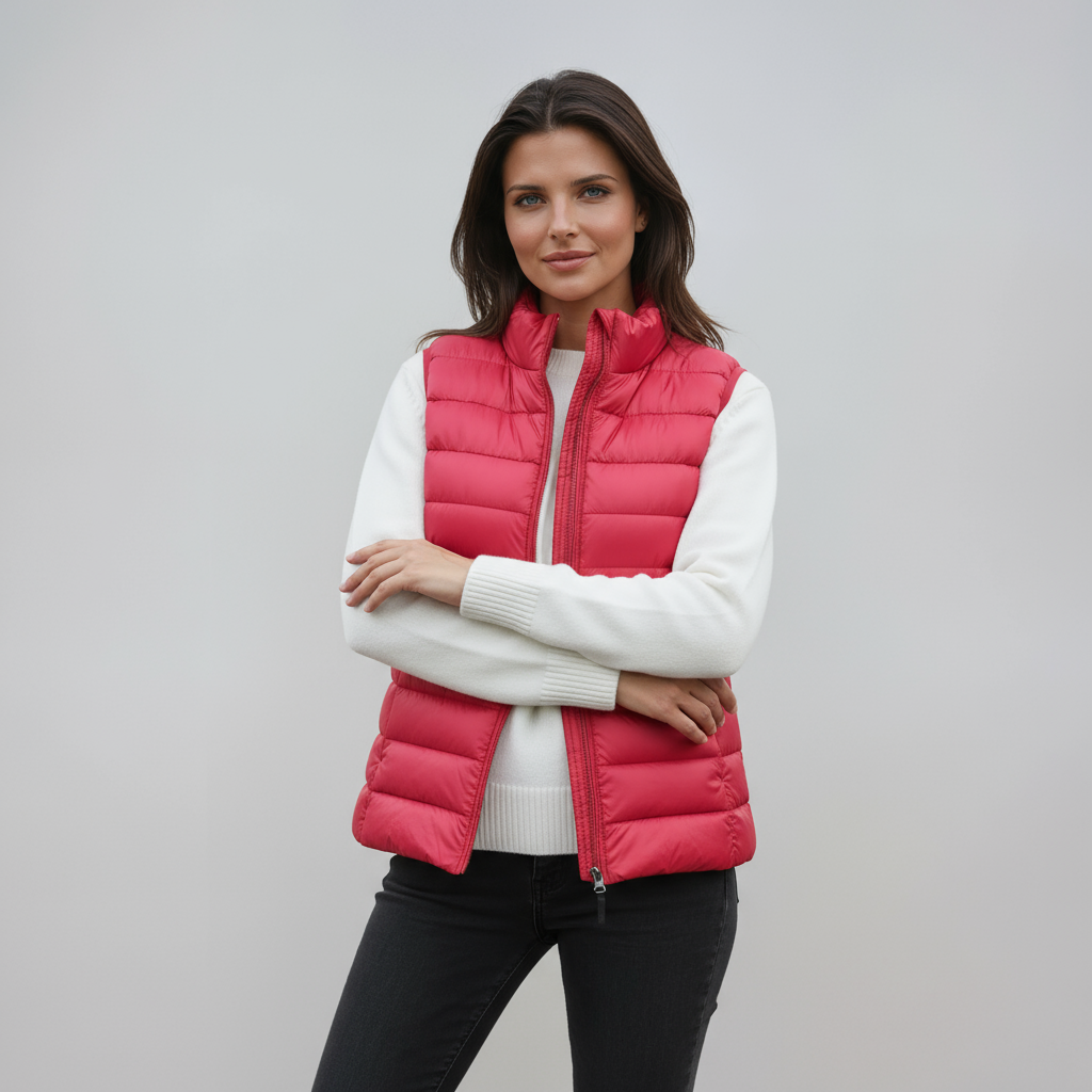 Bodywarmer_Dames_Gewatteerd_Hoge_Kraag_Warm_Rits_Victoria_Mae_Nederland_Belgie