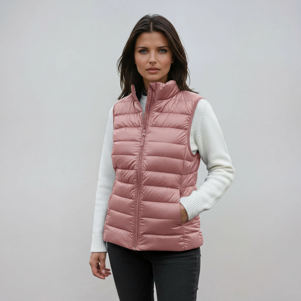 Bodywarmer_Dames_Gewatteerd_Hoge_Kraag_Warm_Rits_Victoria_Mae_Nederland_Belgie