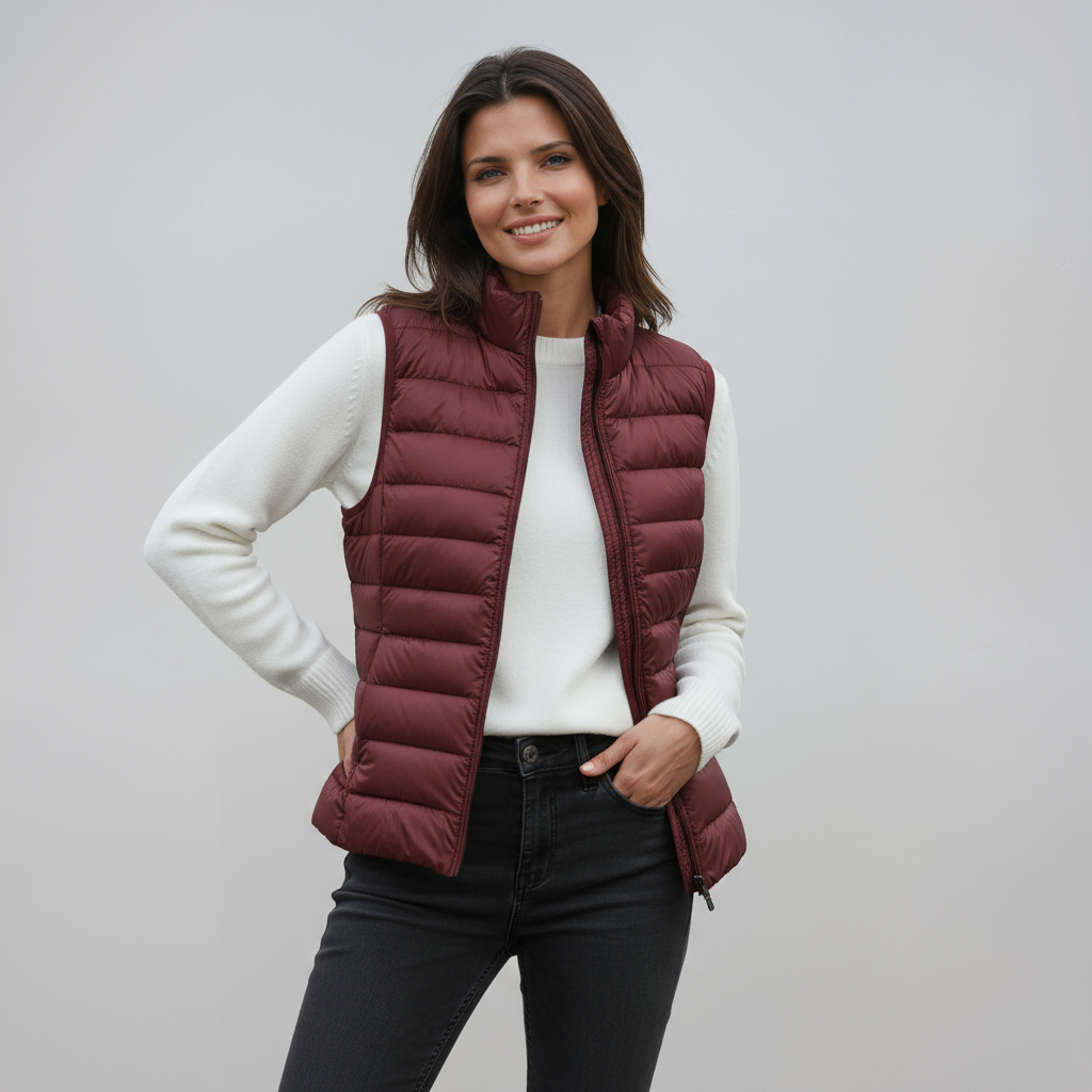 Bodywarmer_Dames_Gewatteerd_Hoge_Kraag_Warm_Rits_Victoria_Mae_Nederland_Belgie