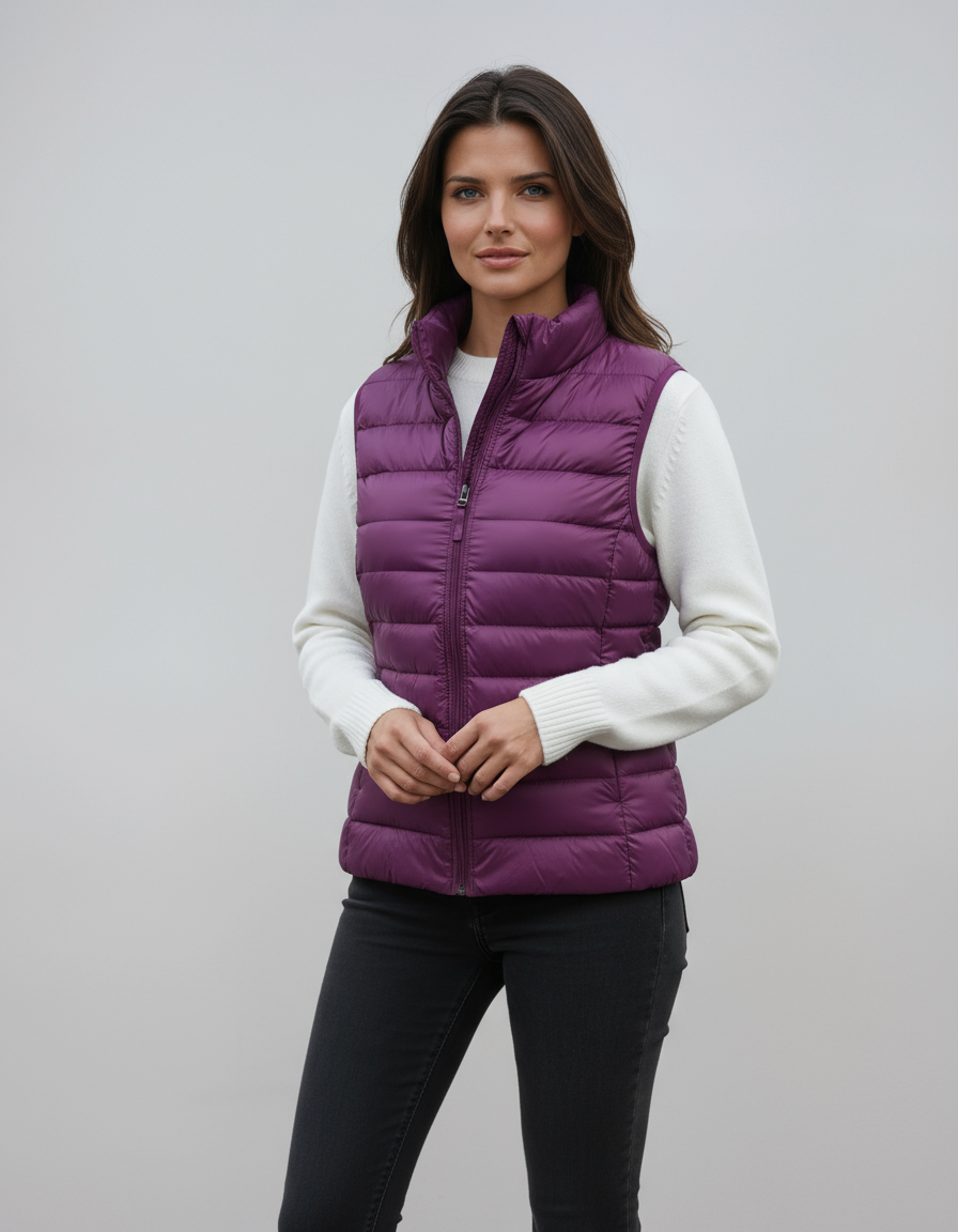 Bodywarmer_Dames_Gewatteerd_Hoge_Kraag_Warm_Rits_Victoria_Mae_Nederland_Belgie