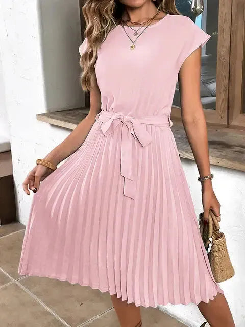 Janice - Luftiges Midi-Kleid mit Rundhals und Gürtel für Damen
