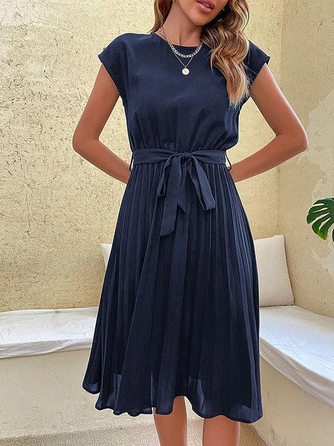 Janice - Luftiges Midi-Kleid mit Rundhals und Gürtel für Damen
