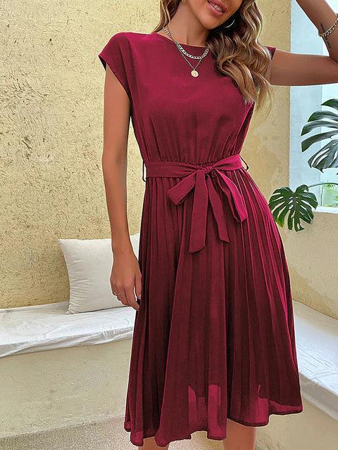 Janice - Luftiges Midi-Kleid mit Rundhals und Gürtel für Damen