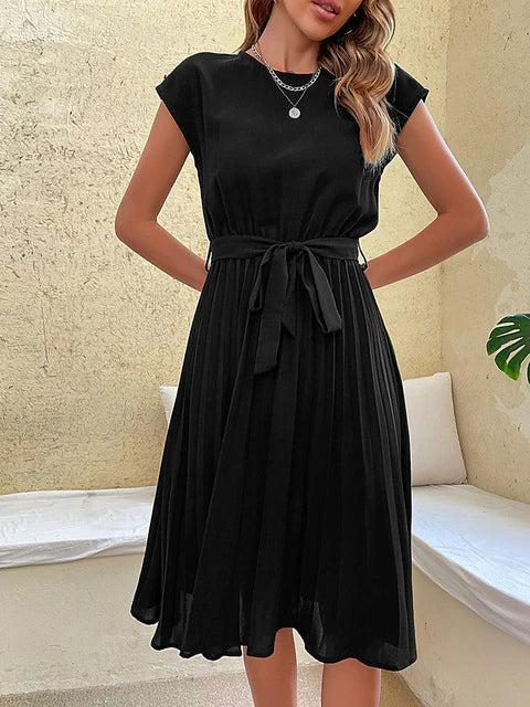 Janice - Luftiges Midi-Kleid mit Rundhals und Gürtel für Damen