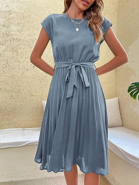 Janice - Luftiges Midi-Kleid mit Rundhals und Gürtel für Damen