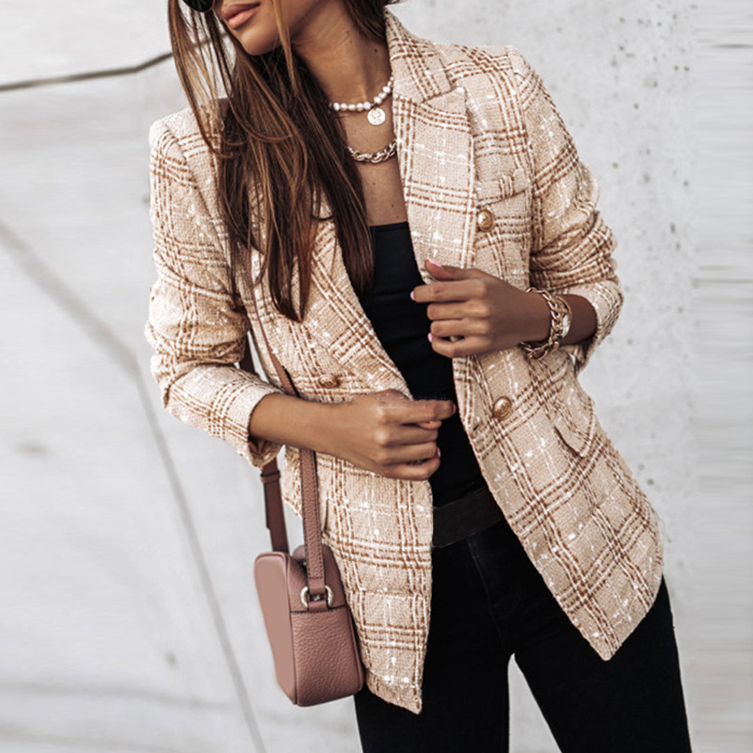Odette - Modieuze Blazer met Ruit en Gouden Knopen