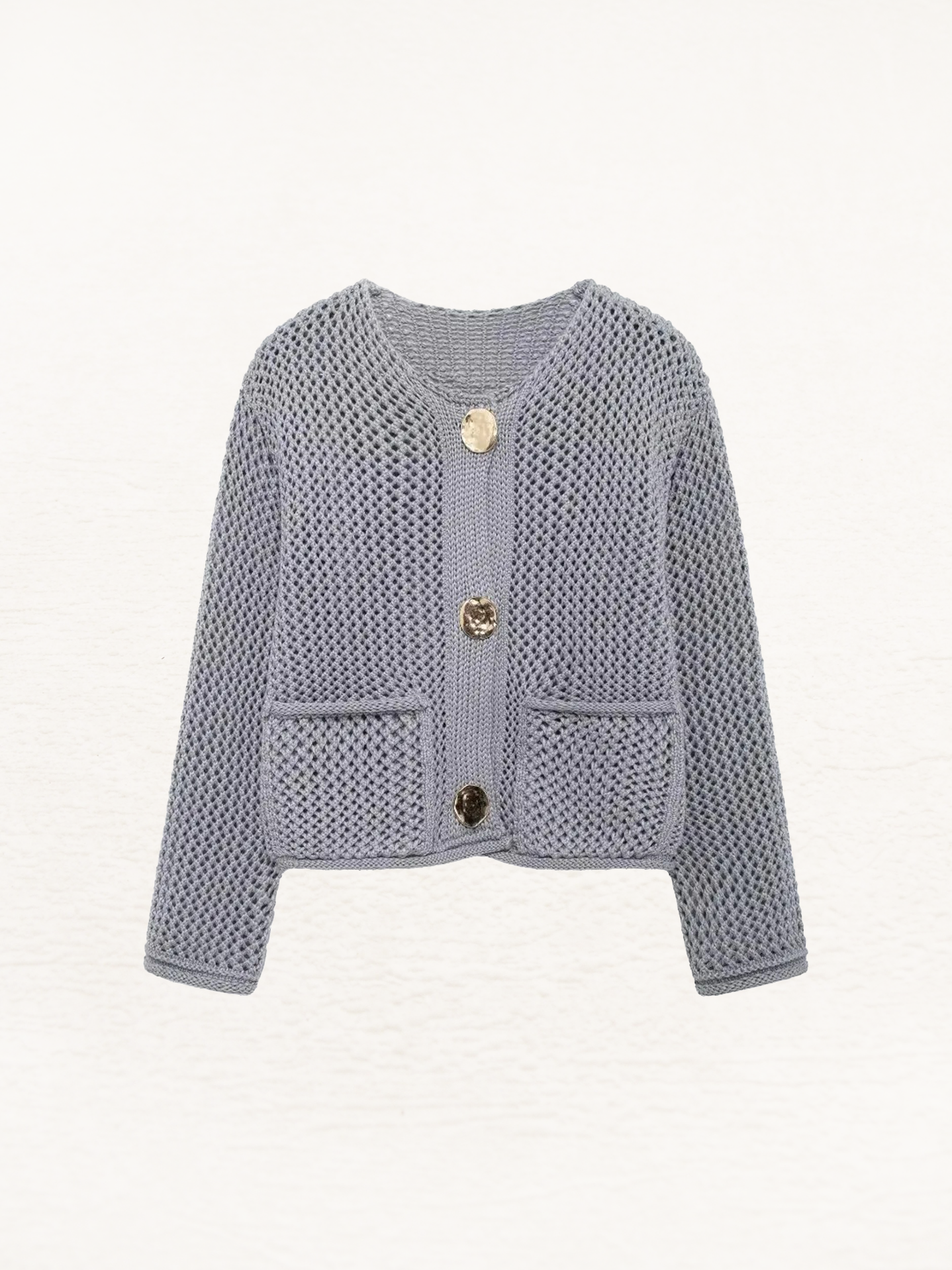 Luna – Stijlvol Grof Gebreid Vest met Metallic Knopen