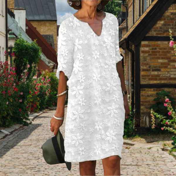Knielange Jurk Met Bloemen | Navando