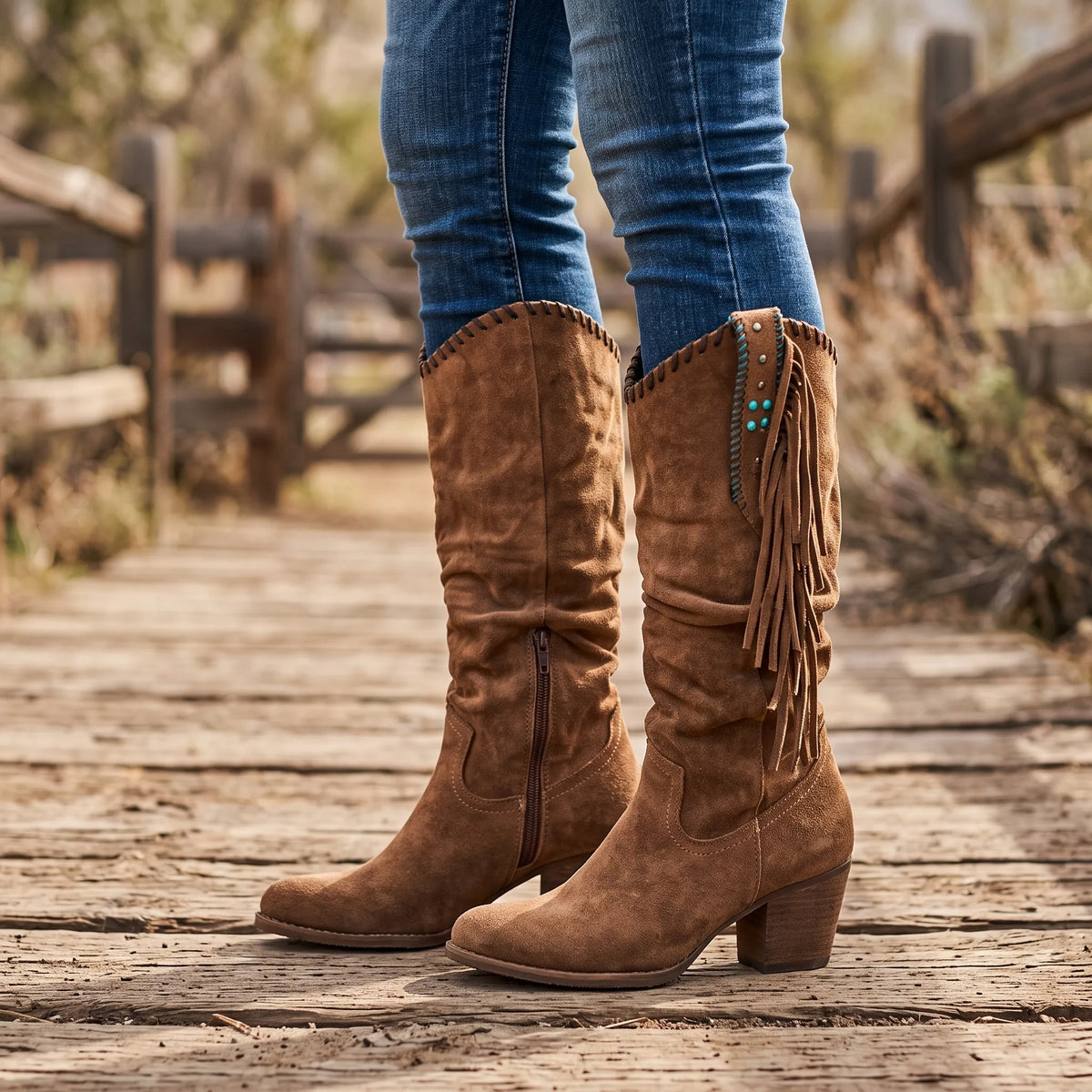 Lana | Hoge Cowboylaarzen Met Stevige Blokhak
