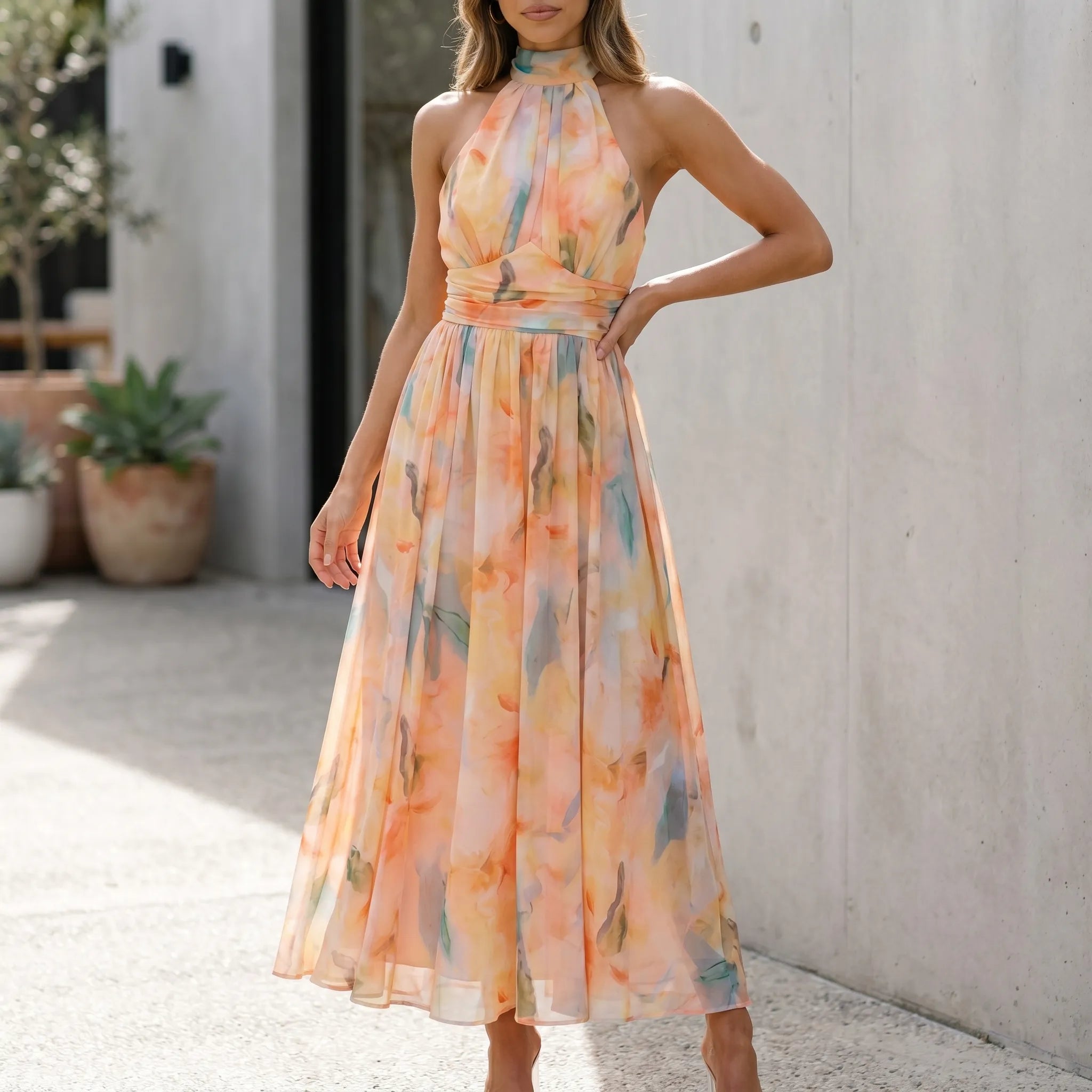 Lange Halterjurk Met Print | Navando