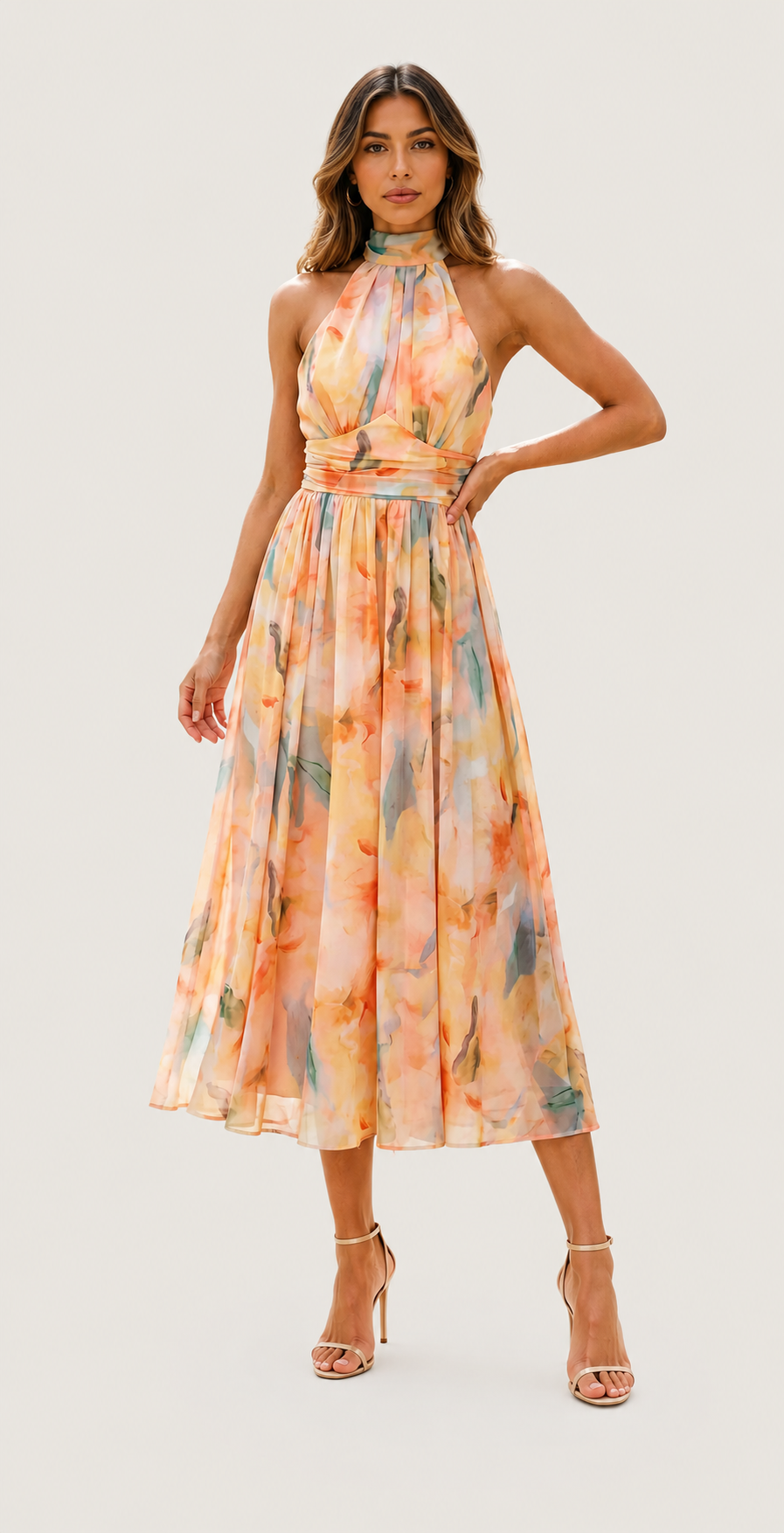 Langes Neckholderkleid mit Print | Navando