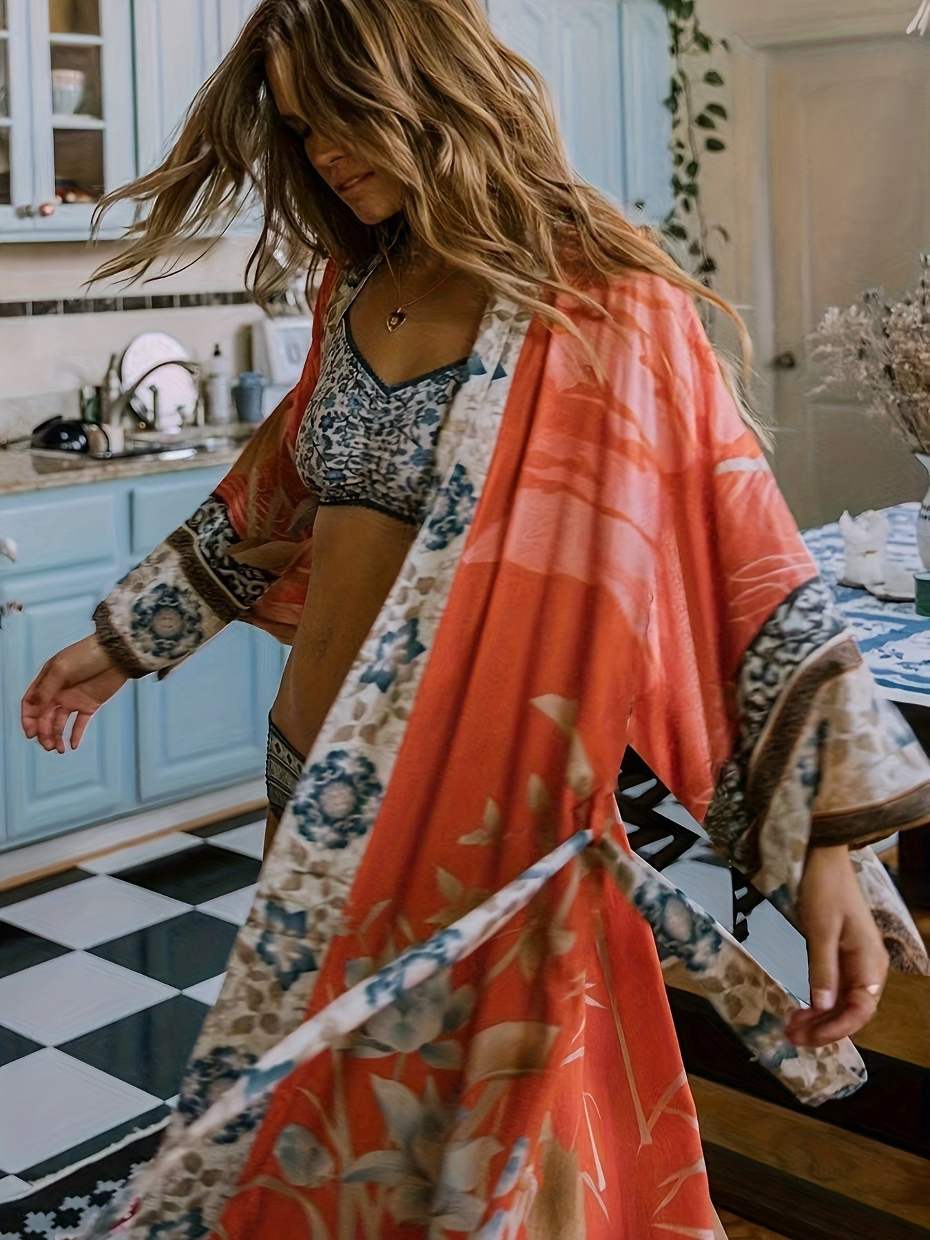 Lange Kimono Met Bloemenprint | Navando