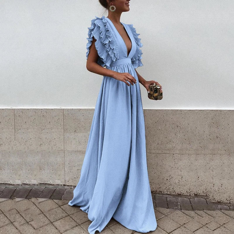 Lange Maxi Jurk Met Ruches | Navando