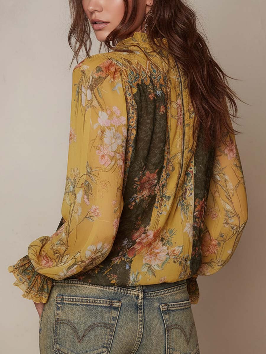Lange Mouwen Blouse Met Ritssluiting En Ruches | Navando