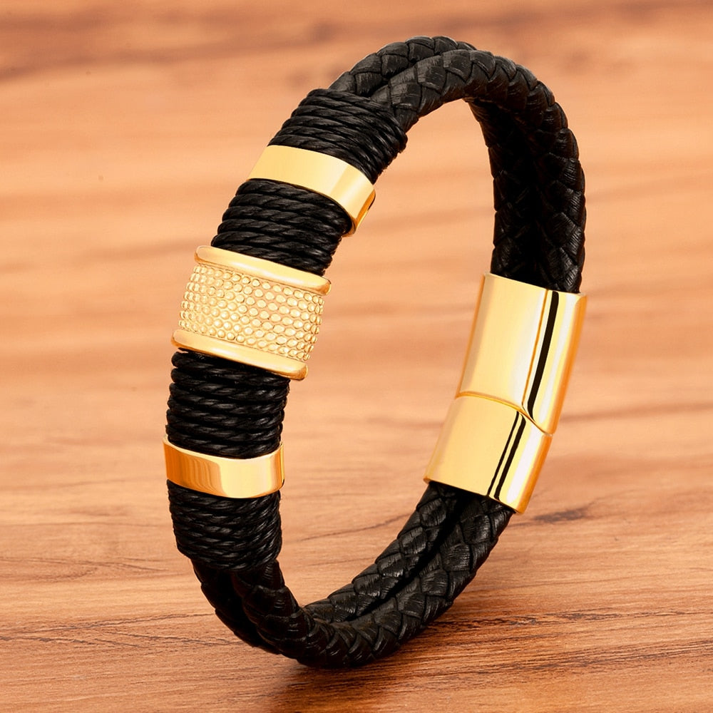 Lina | Geweven leren armband met roestvrijstalen accenten 2