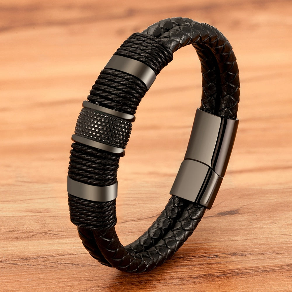 Lina | Geweven leren armband met roestvrijstalen accenten 3