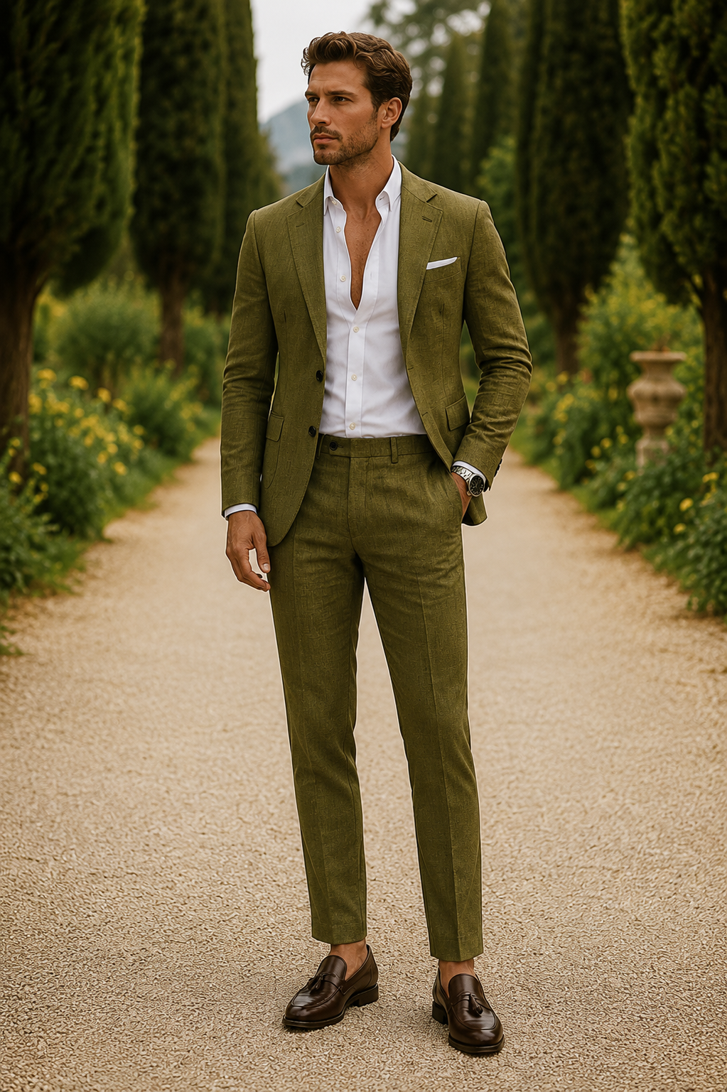 Linnen-look heren pantalon met slanke slim-fit pasvorm