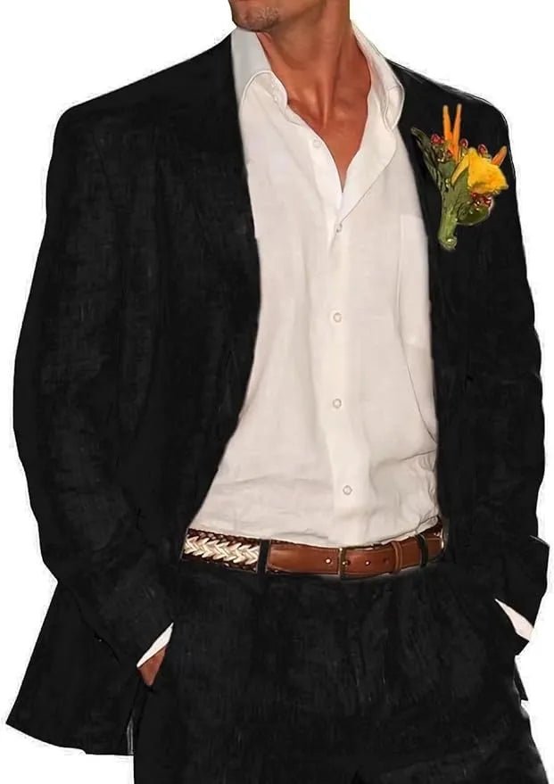 Linnen heren pak | Lichtgewicht, ademend, getailleerde blazer met bijpassende broek 5