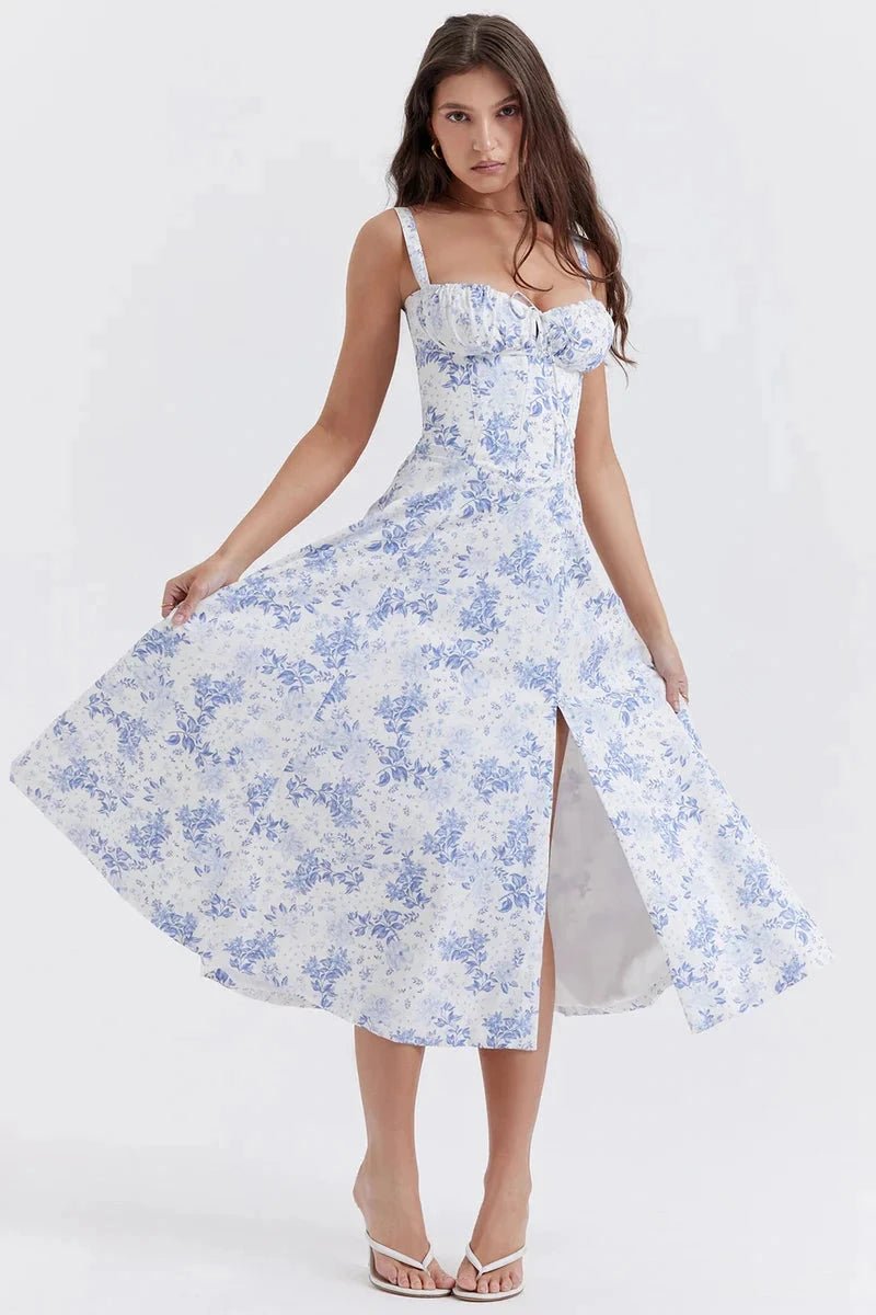 Linsay | Bustier bloemenprint zomerjurk van stretchkatoen 12