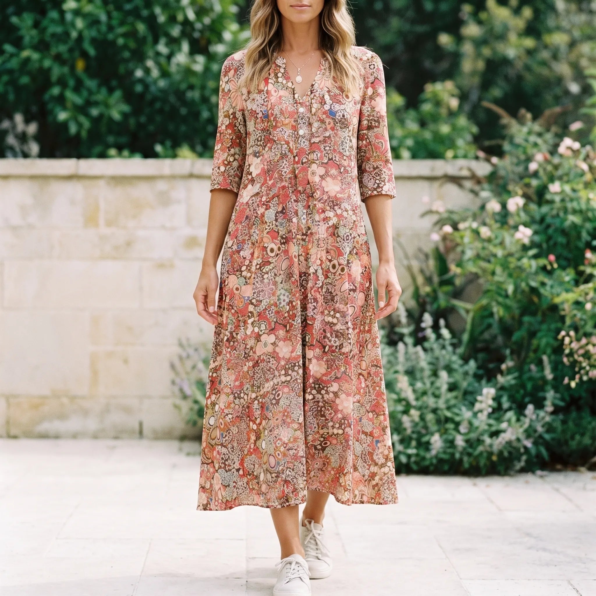 Losvallende Midi-Jurk Met Bloemenprint | Navando